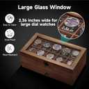 Watch Box with 10 Slots, 2-Tier Watch Case for Large Dial Watches, Watch Display Case with Lid, Removable Watch Pillows, Gifts for Men Women, Watch Organizer with Drawer, Jewelry Box, Walnut