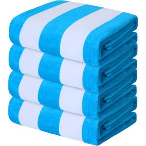 Exclusivo Mezcla 4 Pack Cotton Oversized 35x70 Inches Soft Cabana Stripe Thick Beach Towel, Super Absorbent Travel Bath Pool Towel (Sky Blue)