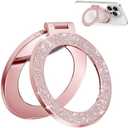 Upgraded Magnetic Phone Ring Stand Built in Mirror for Magsafe, [Electroplated & Glitter], Phone Ring Holder Grip Kickstand for iPhone 16 Pro Max 15 14 13 12 Series for Girl Women, Rose Gold