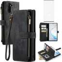 Asuwish Phone Case for Samsung Galaxy Note 10 Glaxay Note10 5G Wallet Cover and Tempered Glass Screen Protector Leather Flip Credit Card Holder Stand Cell Gaxaly Notes 10s Ten Not S10 Women Men Black