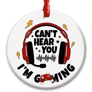 5 x Funny Gamer Christmas Ornament - I'm Gaming Ceramic Xmas Decoration for Tree for Game Player, Teens, Aldults, Friends, Bros - Gifts for Video Game Lovers