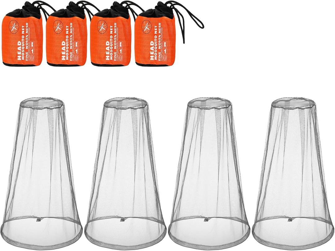 HESTYA 4 Pack Mosquito Net Face Mesh Protecting Net for Outdoor Hiking Camping Climbing Mosquito Fly Insects Preventing(Grey) (Gray)