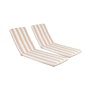 2-Pack Chaise Lounge Chair Cushions, Waterproof/Fade Resistant, Outdoor Indoor Use for Patio, Backyard, Poolside & Deck (2, Khaki & White Stripe