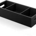 14 Inch Bathroom Basket with Removable Dividers - 3 Comparments Wood Toilet Paper Basket with Handle for Back of Toilet Tank Topper - Black Storage Organizer for Bathroom Kitchen Pantry Organization