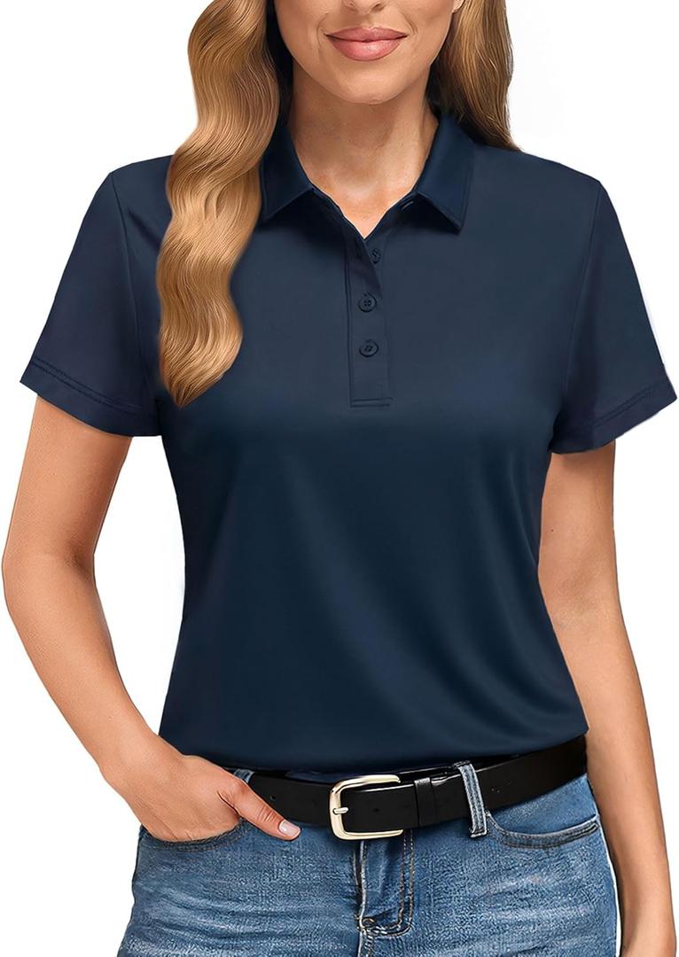 Boladeci Women's Golf Polo Shirts Short Sleeve UPF 50+ Sun Protection 4-Button Tennis Collared Shirts (Blue, XL)