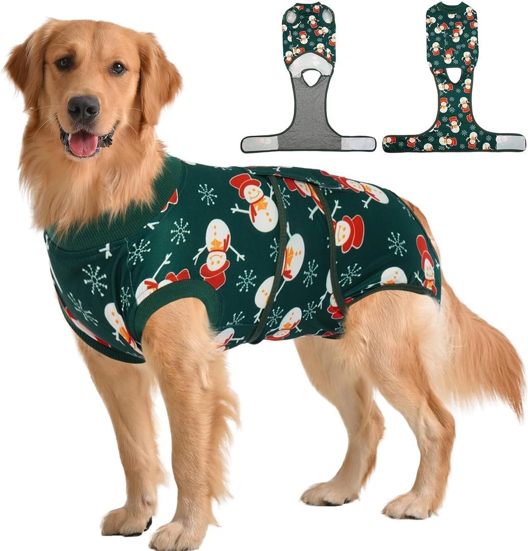Kuoser Dog Surgery Suit, Dog Surgery Suit Male Neuter, Comfy Doggie Recovery Suit Doggie Onesie, Post-Op Onesie for Female & Male Dogs, Soft Protective Wear, Green XXL (XXL (Back:24.8-29.5'', Weight:70+ LB))