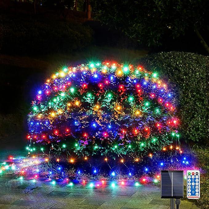 WBao Solar Christmas Lights Outdoor, 200LED 8.4ft x 5.2ft Christmas Net Lights with Remote, 8 Lighting Modes, Timer, Waterproof Design for Lawn, Bushes, Trees Outdoor Xmas Decorations, Red Green