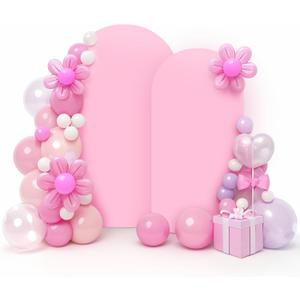 LEBENGURU Upgraded 8FT Wedding Arch Cover, 6.6FT Light Pink Spandex Fitted Arch Backdrop Cover, Set of 2 for Round Top Chiara Stand Covers for Birthday Party Baby Shower Banquet Balloon Dcor