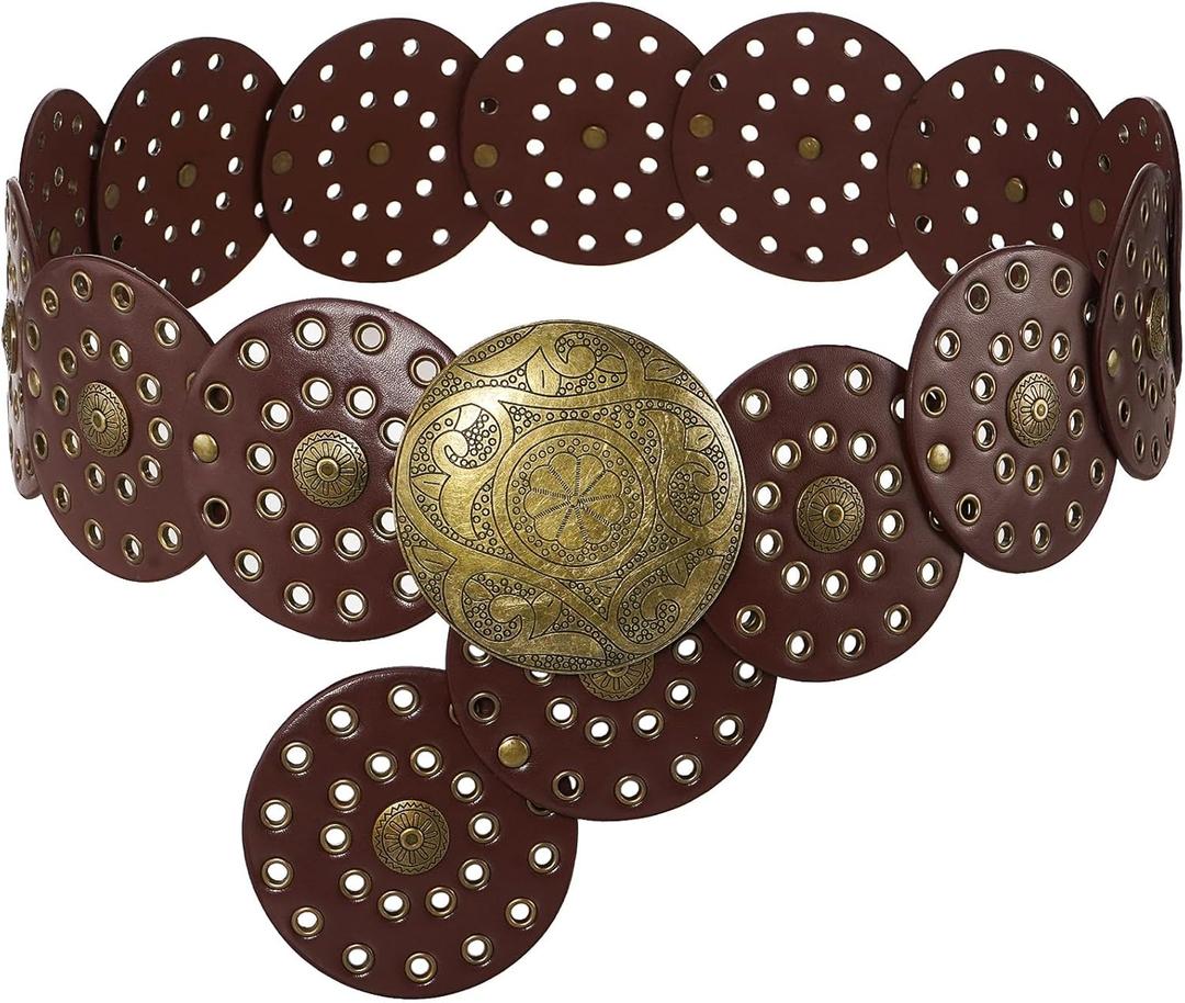 Suyi Wide Disc Belt for Women Leather Hollow Out Round Belts Vintage Western Waist Belt (Length 45'' (fit waist size below 43''), Brown) Suyi Wide Disc Belt for Women Leather Hollow Out Round Belts Vintage Western Waist Belt (Length 45'' (fit waist size below 43''), Brown)
