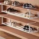 Under-Shelf Expandable Shoe Rack Organizer, White Metal, 40-70cm Width Adjustable, Cabinet Storage for Closet (1 Pcs)