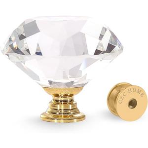 CZC HOME 10 PCS Diamond Crystal Glass Pull Handle Cabinet Knobs Cupboard Drawers Cabinet Dresser Bookcase Wardrobe (40mm, Gold)