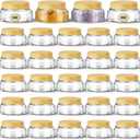 Tessco for you 24 Pack Plastic Jars with Lids Labels Multiuse Slime Containers Empty Body Scrub Jars Round Refillable Cosmetic Body Butter Container for Makeup (5 oz,Clear,Light Beech)