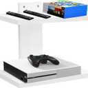 Floating Projector Wall Mount TV Shelf,Wooden Wall Mounted Under TV Floating Shelf for Projector, PS5, DVD Player,Game Console, Cable Box,2TiersWhite