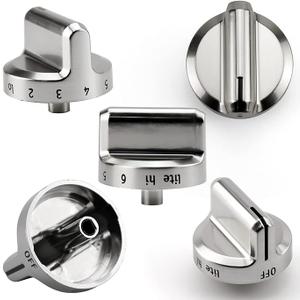 Funmit 5304502763 Range Control Knob Replacement for Frigidaire Stove Replaces PS11724147 AP5984069 EAP11724147 4279473, D Shaped Shaft with Metal Insert, Silver Plastic, 5 Pack