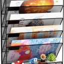 Wall File Organizer Holder Mesh Hanging Paper Document Holder, Vertical 6 Pocket Tier for Office Home, Black