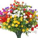 WILLBOND 12 Bundles Artificial Flowers Outdoor, UV Resistant Faux Artificial Plants Shrubs Plastic Flower Bulk for Hanging Planter Porch Window Home Spring Summer Decor(Multi Color)