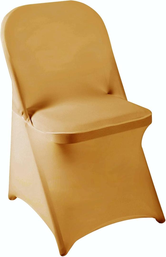 Howhic Folding Chair Covers for Party 12pcs, Gold Universal Spandex Chair Covers for Folding Chairs, Stretchy Fitted Chair Covers for Wedding, Party, Banquet, Conference (12pcs, Gold)