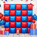 Metallic Red Blue and Silver Square Foil Balloon Wall,19 Inches Double Sided Chrome Square Balloons Tunnel Arch Kit for Birthday Independence Day Graduation Party Decorations
