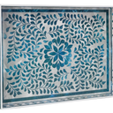 MAONAME Rectangular Decorative Tray, Plastic Serving Tray with Handles, Modern Blue Trays for Ottoman, Coffee Table Trays for Living Room, Home Decor, 15.7" x 11.8" x 1.6"