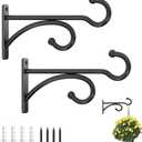 6" Plant Hanger Hooks Outdoor Indoor Planter Hooks, Wall Mounts for Hanging Plants, Baskets, Wind Chimes, Bird Feeders, Lanterns, Bird Houses (Black Metal, 2-Pack)