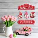 TOARTi Happy Mother's Day Wooden Sign Hanging(10.7x17.5),Mom Is The Heart Of Home Wall Decor With Cute Gnomes, Romantic Pink Heart Mothers Day Gifts for Mom Wife Grandma Woman