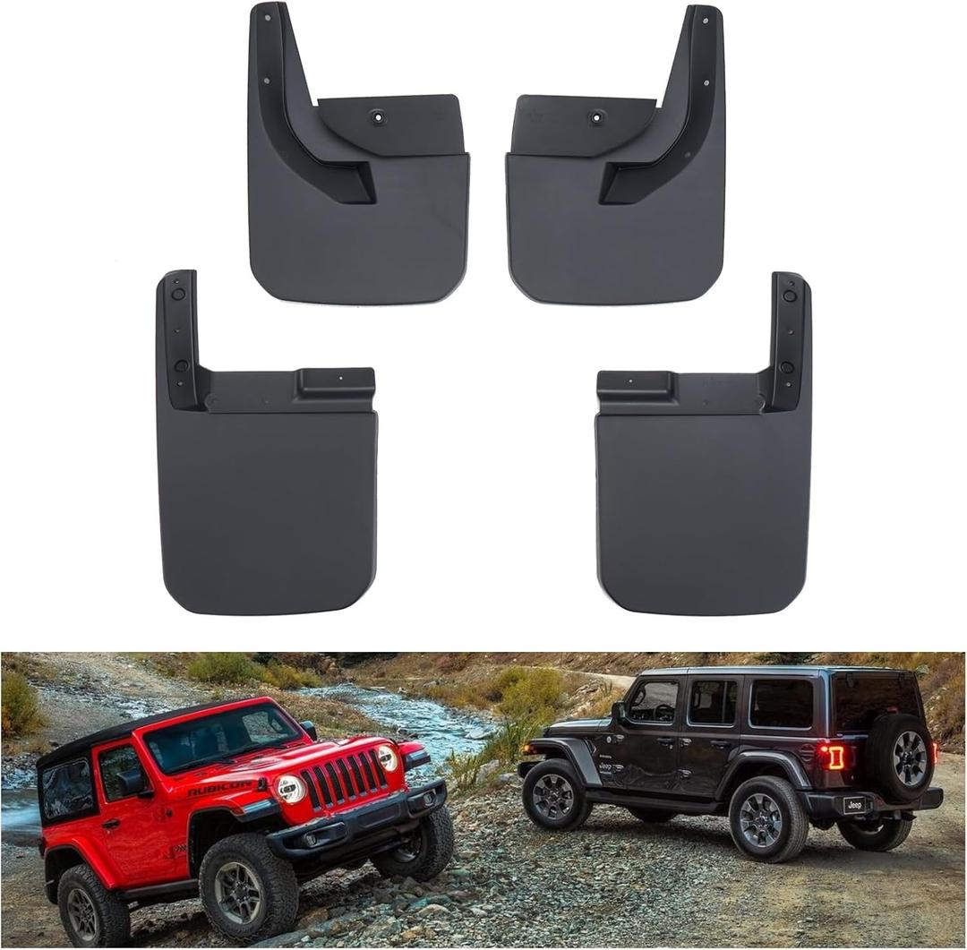 Kiwi Master Mud Flaps for 2018-2026 Jeep Wrangler JL (Not Fits Willys/Rubicon/4xe), OEM Replacement # 82215333 82215332AB, Heavy Duty Mud Guards, Front & Rear Splash Guards, 4 Pcs Set