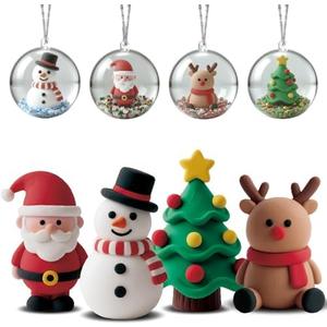 VKTEN Christmas Stocking Stuffer for Kids – Air Dry Clay Kit with 4 Cups, 4 Acrylic Balls with Chain, 8 Tools & Tutorials – DIY Holiday Ornaments & Crafts Gift for Boys & Girls