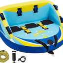 3 Person Towable Tube for Boating, Inflatable Water Sports Towables for Boats to Pull 1-3 Rider, Sofa Style Boat Tube with Dual Front and Back Tow Points, Including Nylon Tow Rope and Air Pump