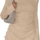 BEAGIMEG Women's Sexy Bodycon Long Sleeves Flared Sleeves One Shoulder Side Split Ruched Club Party Mini Dress (Medium, Khaki)