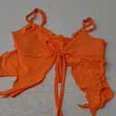 VASAUGE Women Sexy Deep V Neck Tie Front Y2k Crop Tops Backless Spaghetti Strap Cami Top (Orange)