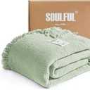 SOULFUL Muslin Throw Blanket with Tassels - Soft Twin Cotton Throw Blanket for Couch or Bed, Lightweight and Breathable Gauze for All Seasons, Grassgreen, 60" x 80"