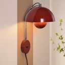 COSYLUX Modern Sleek Plug in Wall Sconce, Hardwired & Corded 2in1 Design Metal Wall Light Fixtures for Bedroom Bedside Reading, Mid-Century Flower Bud Wireless Wall Sconces with Switch,Dark Red