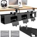 Inefticism Under Desk Cable Management Tray, 36inch NoDrill Standing Desk Cable Organizer, Fabric Tray for Power Strips, Adapters & Cables  Black