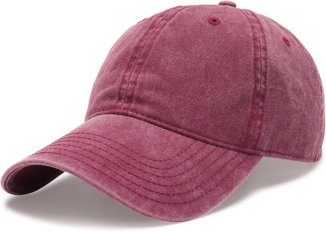 FURTALK Unisex Vintage Cotton Washed Distressed Baseball Caps Unstructured Low Profile Adjustable Dad Hat (Medium-Large, Winered)