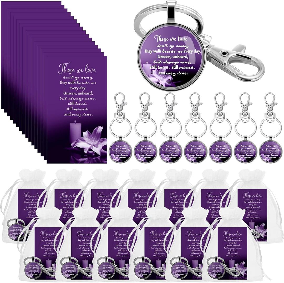 Junkin Funeral Favors for Guest Including Remember Keychain Prayer Cards Organza Bags for Memorial Celebration of Life(Purple,24 Sets)