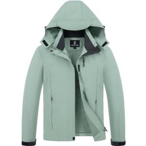 Womens Waterproof Rain jacket Lightweight Active Outdoor Raincoat with Removable Hood (Green, L)