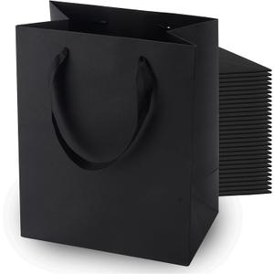 MOXARYSU Black Gift Bags With Handles: 8x5x10 Inch 30pcs Black Paper Bags Medium Bulk For Party Shopping Birthday Wedding (M, 30)