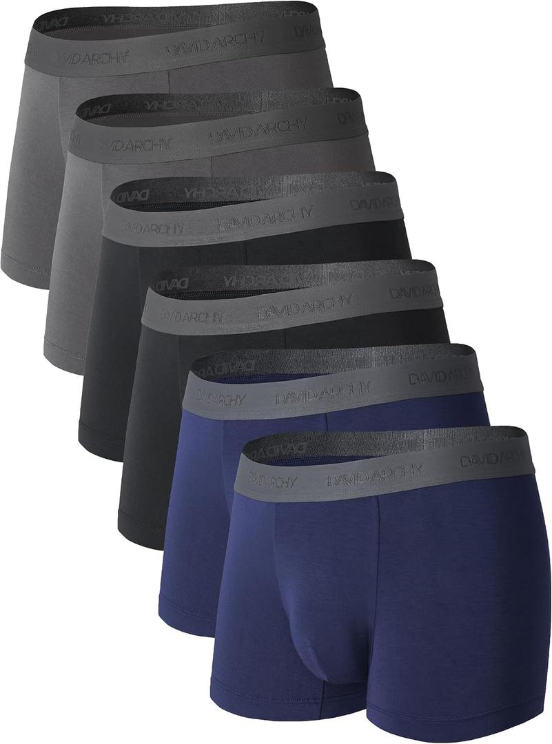 DAVID ARCHY Mens Trunks Underwear Soft Breathable Rayon Made from Bamboo Trunk No Fly Pouch (Black)