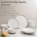 Sango 16-Piece Boho Farmhouse Stoneware Dinnerware Set for 4, Semi-Matte White Plates and Bowls Sets with Rustic Speckled Glaze, Ceramic Dish Set, Modern Dishes, Microwave & Dishwasher Safe, Kaya