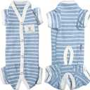 TONY HOBY Female/Male Pet Dog Pajamas Stripes 4 Legged Dog pjs Jumpsuit Soft Cotton Dogs Clothes(XL, Blue+White-Boys)