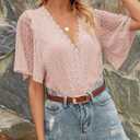 Women's Summer Tops Chiffon V Neck Flare Sleeve Shirts Polka Dot Blouses Dressy Ladies Tunic, XXL