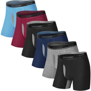 IGOLUMON Men's Underwear Bamboo Rayon Breathable Boxer Briefs with Fly Moisture-Wicking Lightweight Underwear, 6 pack (Medium, 2*black/1*grey/1*blue/1*navy/1*red)