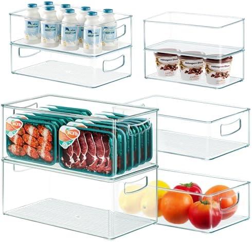 Heyuzb 8 PACK Freezer Organizer Bins Clear Stackable Storage Bins with Side Handles for Fridge Organization and Storage Home Organization Must Haves