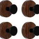 Walnut Wooden Suction Cup Hook, No-Drill, Waterproof  Behind Door, Bathroom & Closet Hat Hook, Adhesive Smooth Wall Mount, Rustic Wooden Style for Home Decor (4 Pack)