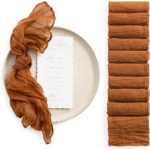 Ling's Moment Luxury Cloth Wedding Napkins - 19x19 Inch Reusable Cheesecloth Linen Napkins for Wedding Reception, Bridal Shower, Dinner Table - Washable, Durable (Set of 10), [Terracotta]