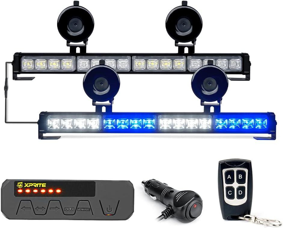 Xprite [Upgraded White Blue 216.8 inch Emergency Strobe Traffic Advisor Light Bar, Police Interior Front/Rear Windshield Visor Light, for Police Law Enforcement POV Vehicles Trucks