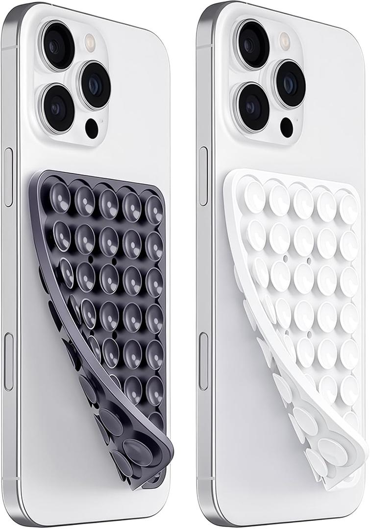 LvShuLiangPin Anteel 2 Pack Silicone Suction Cup Phone Case Mount Double Sided, Hands-Free Strong Grip Silicone Phone Holder, Non-Slip Phone Accessories for Selfies and Videos (Black&White)