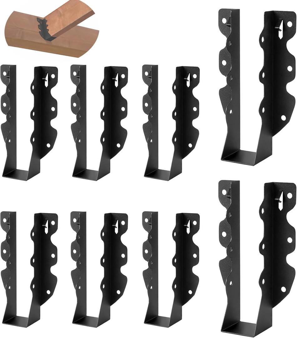 2x8 Joist Hangers, 8 Pcs Hurricane Ties for Rafters Tie Brackets, Black Powder Coating Joist Brackets for Ceiling Joists and Floor Deck