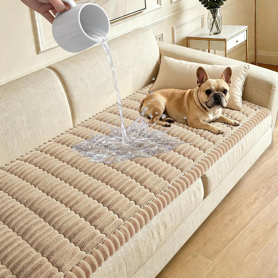 Waterproof Couch Cover for Dogs Washable,Non Slip Fuzzy Durable Couch Covers for 3 Cushion Sofa Pet Friendly Sofa Cover Dog Thick Soft Slipcovers Protector Couches Mat Bed (Brown, 27.6" x 59.06")