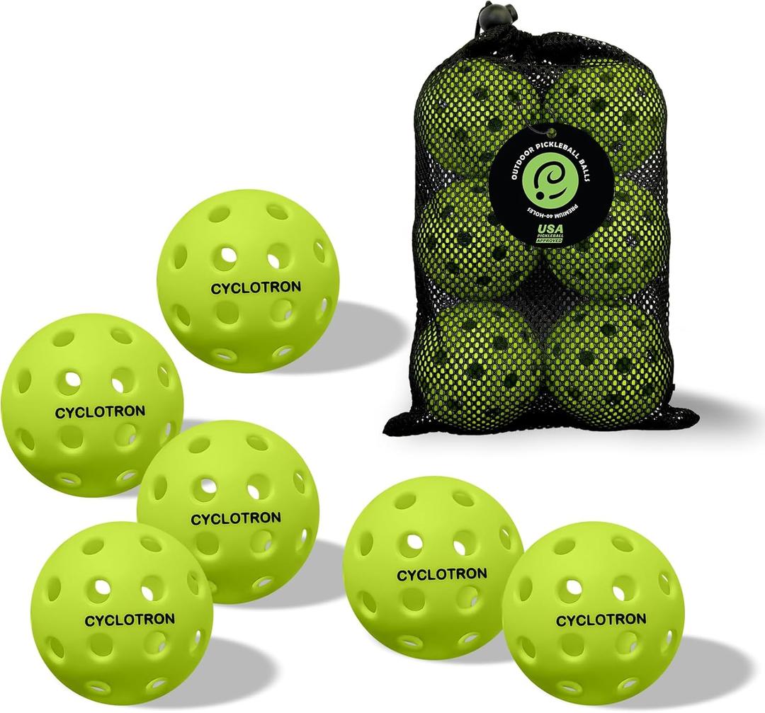 6-Pack Premium Pickleball Balls - USAP Approved, 40 Holes Outdoor/Indoor Pickle Balls with Bag, Perfectly Balanced, High Bounce True Flight, Pickle Ball for Tournament Play (Green)